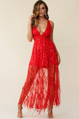 Tiara Sequin Maxi Dress Red