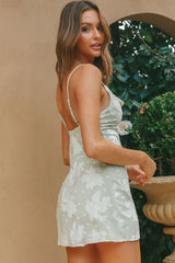 Show Me Love Cowl Neck Mini Dress Textured Floral Avocado