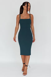 Georgia Square Neckline Midi Dress Forest Green