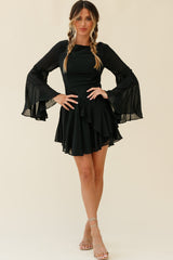 Carlini Flared Sleeve Boat Neckline Dress Black