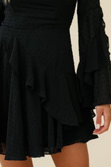 Carlini Flared Sleeve Boat Neckline Dress Black