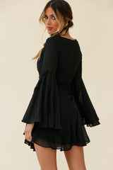 Carlini Flared Sleeve Boat Neckline Dress Black