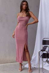 Frieda Cowl Neck Front Split Midi Dress Mauve