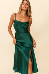 Well Versed Pleated Bust Front Split Dress Forest Green