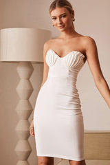 Avila Pintuck Pleat Bust Strapless Dress White