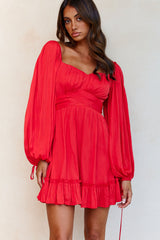 Linka On Or Off-Shoulder Long Sleeve Tie-Back Dress Red