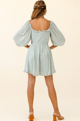 Dream Lover Puff Sleeve Crochet Insert Dress Olive