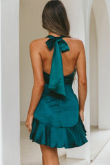 Champs Elysees Halterneck Ruffle Hem Mini Dress Forest Green