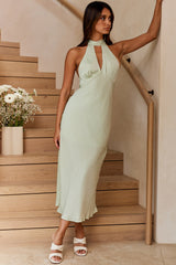 Madison Avenue Keyhole Bust Halterneck Midi Dress Pistachio