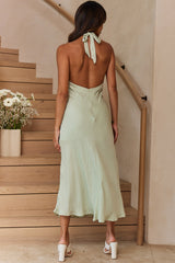 Madison Avenue Keyhole Bust Halterneck Midi Dress Pistachio