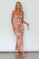 Bali Babe Crochet Maxi Dress Pink Multi