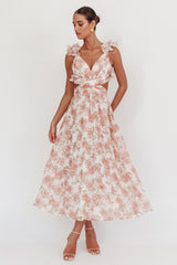 Madara Lace-Up Back Maxi Dress Floral Peach