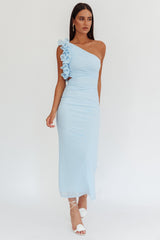 Deanna One-Shoulder Ruffle Maxi Dress Light Blue
