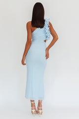 Deanna One-Shoulder Ruffle Maxi Dress Light Blue
