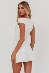 Country Club Cowl Neck Mini Dress Sequin White