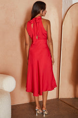 Promises Halterneck Front Split Midi Dress Red