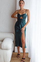 Invite Only Twisted Bust Satin Midi Dress Jade