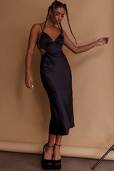 City Lights Cut-Out Waist Strappy Back Midi Dress Black