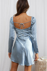 Freja Long Sleeve Cowl Neck Satin Mini Dress Sage