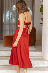 Mary Jane Gathered Bust Tie Back Midi Dress Copper