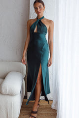 Te Amo Halterneck Open Back Midi Dress Forest Green