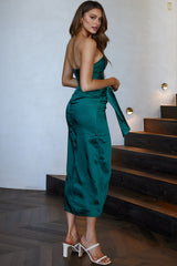 Gianna Strapless Waist Tie Midi Dress Forest Green