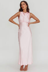 Isabella Satin Backless Maxi Dress Pink