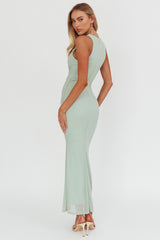 Piece Of Heaven Sleeveless Keyhole Mesh Maxi Dress Sage