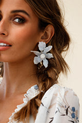 Yuki Diamante Accent Orchid Earrings White