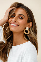 Sirocco Woven Straw Circle Earrings Beige