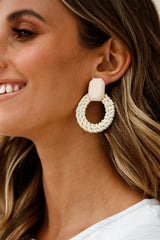 Sirocco Woven Straw Circle Earrings White