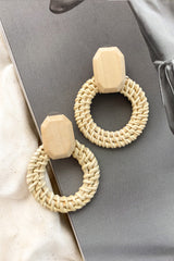 Sirocco Woven Straw Circle Earrings White