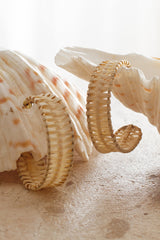 Trinidad Half Hoop Rattan Earrings Beige