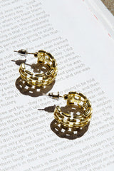 Vivienne Square Link Small Hoop Earrings Gold