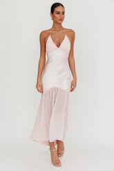 Aysah Chiffon Hem Halter Maxi Dress Pink