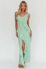 Johannson Ruffle Trim Maxi Dress Pistachio