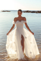 Good Things Tulle Rosette Maxi Dress Ivory