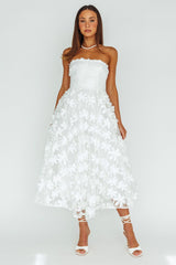 Dori Floral Embellished Midi Dress White