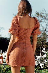 Eugenie Puff Sleeve Embellished Eyelet Dress Rose