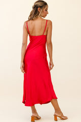 Downtown Cami Strap Front Split Midi Dress Wine