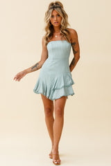 Candy Strapless Layered Ruffle Hem Dress Sage