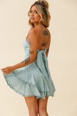 Candy Strapless Layered Ruffle Hem Dress Sage