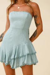 Candy Strapless Layered Ruffle Hem Dress Sage