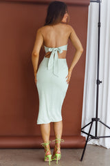 Mesmerized Strapless Tied Back Midi Dress Sage