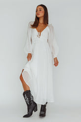 Kylin Balloon Sleeve Tied Bust Maxi Dress White
