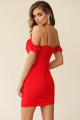 Laylani Frill-Trimmed Sweetheart Neckline Bodycon Dress Red