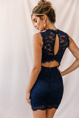 Canyon Floral Overlay Keyhole Back Dress Navy