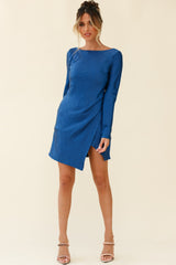 Thank Me Later Long Sleeve Open Back Dress Navy