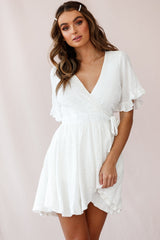 Cara Frill Trim Wrap Dress White