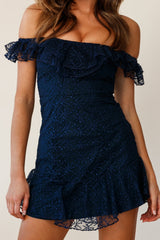 Enchanted Fine Mesh Frill Dress Navy